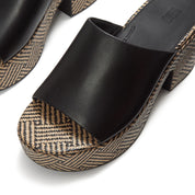 PLATFFORMS GRAPHIC-WEAVE LEATHER HEELED SLIDES