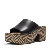 PLATFFORMS GRAPHIC-WEAVE LEATHER HEELED SLIDES