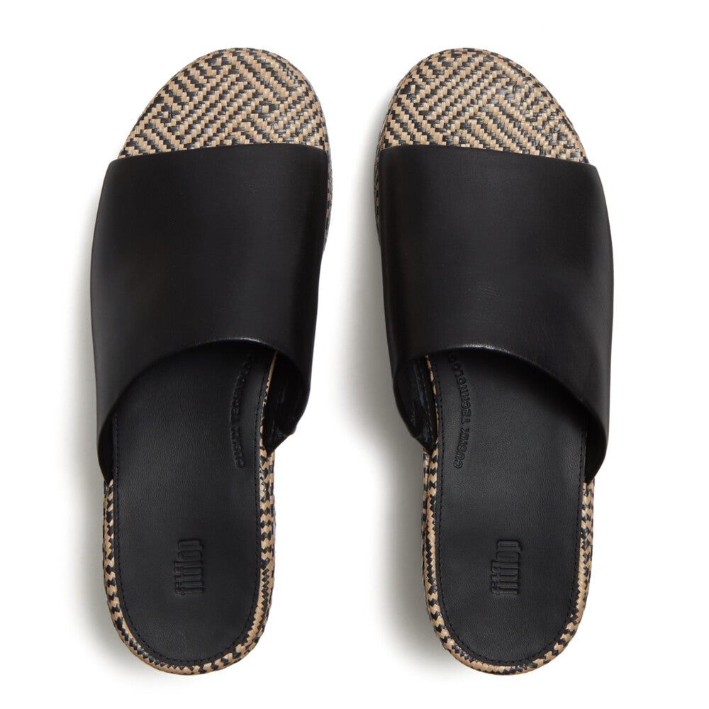 PLATFFORMS GRAPHIC-WEAVE LEATHER HEELED SLIDES