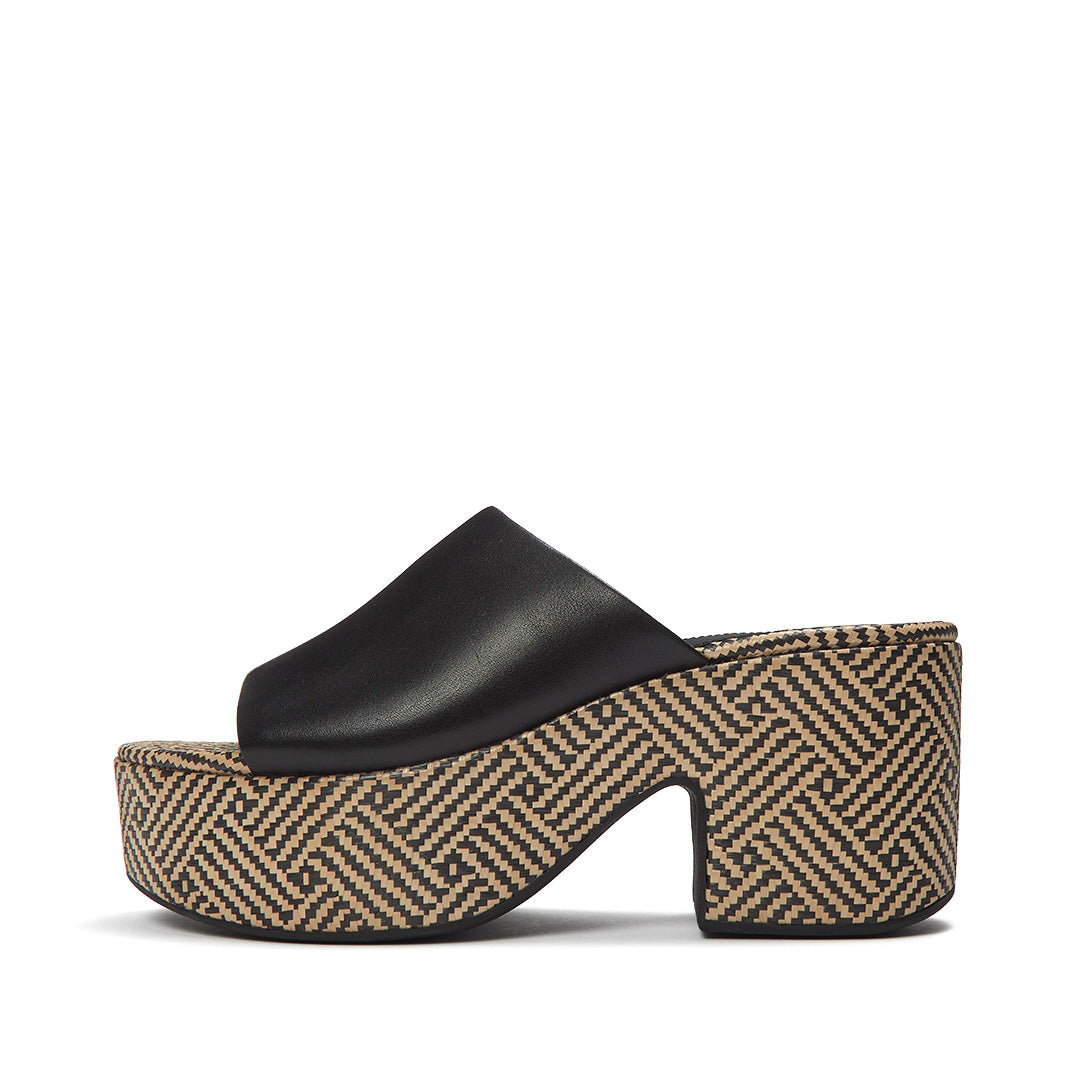 PLATFFORMS GRAPHIC-WEAVE LEATHER HEELED SLIDES