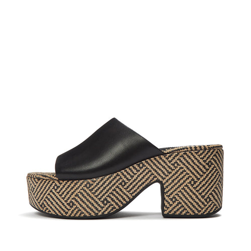 PLATFFORMS GRAPHIC-WEAVE LEATHER HEELED SLIDES