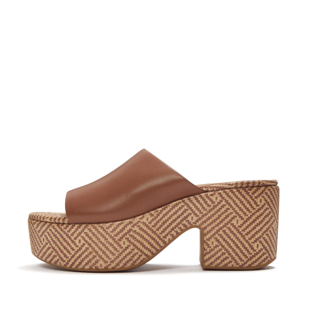PLATFFORMS GRAPHIC-WEAVE LEATHER HEELED SLIDES