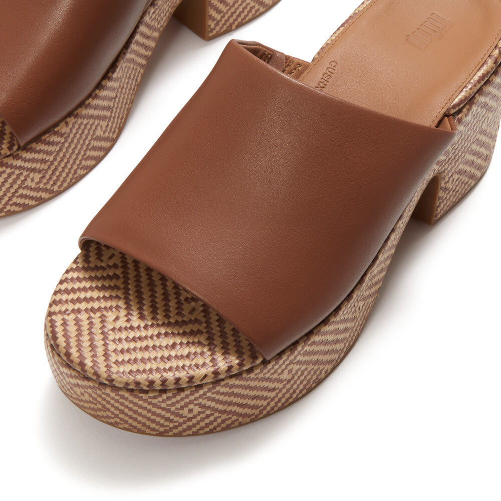 PLATFFORMS GRAPHIC-WEAVE LEATHER HEELED SLIDES