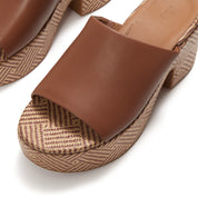 PLATFFORMS GRAPHIC-WEAVE LEATHER HEELED SLIDES