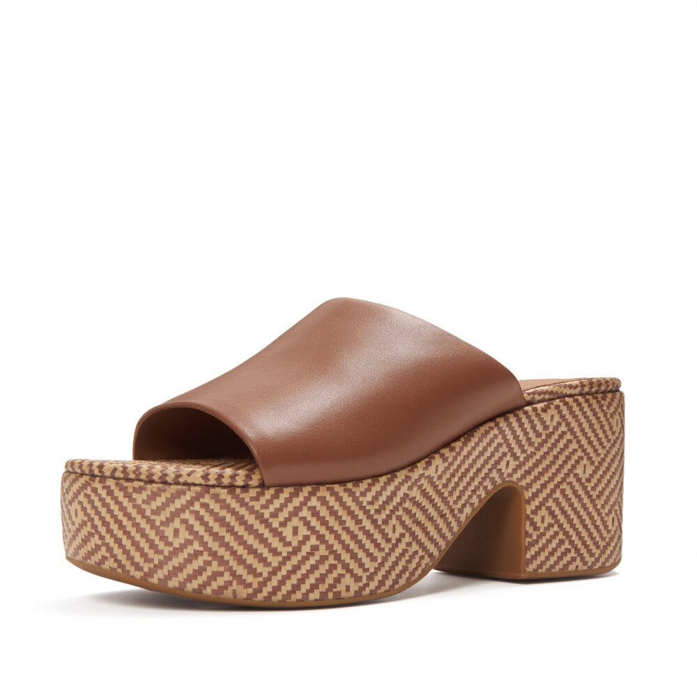 PLATFFORMS GRAPHIC-WEAVE LEATHER HEELED SLIDES
