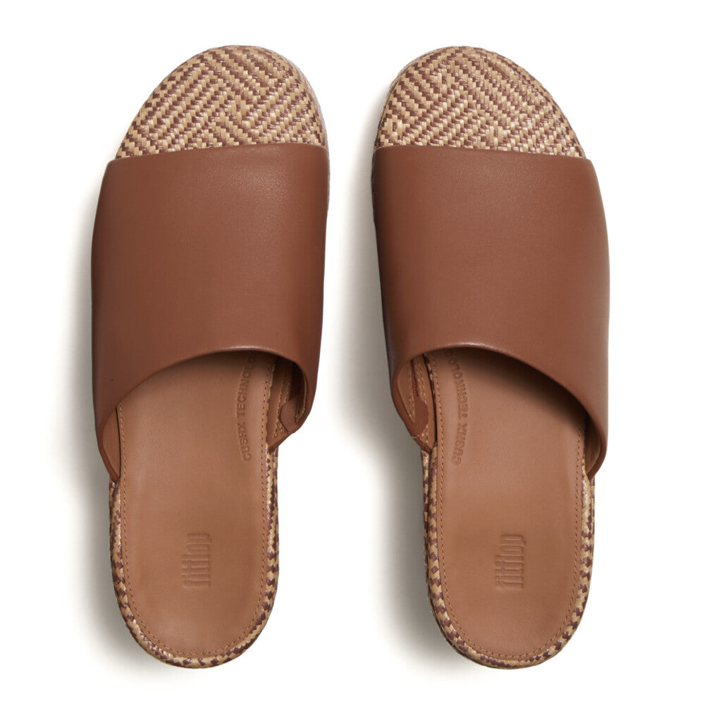 PLATFFORMS GRAPHIC-WEAVE LEATHER HEELED SLIDES