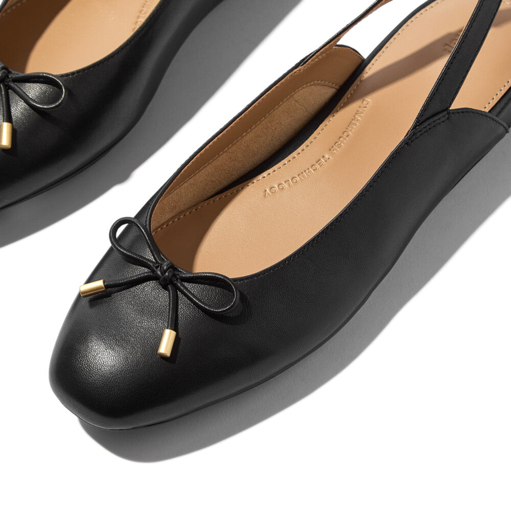 DELICATO BOW SOFT-LEATHER SLINGBACKS - BLACK (E5I-001)