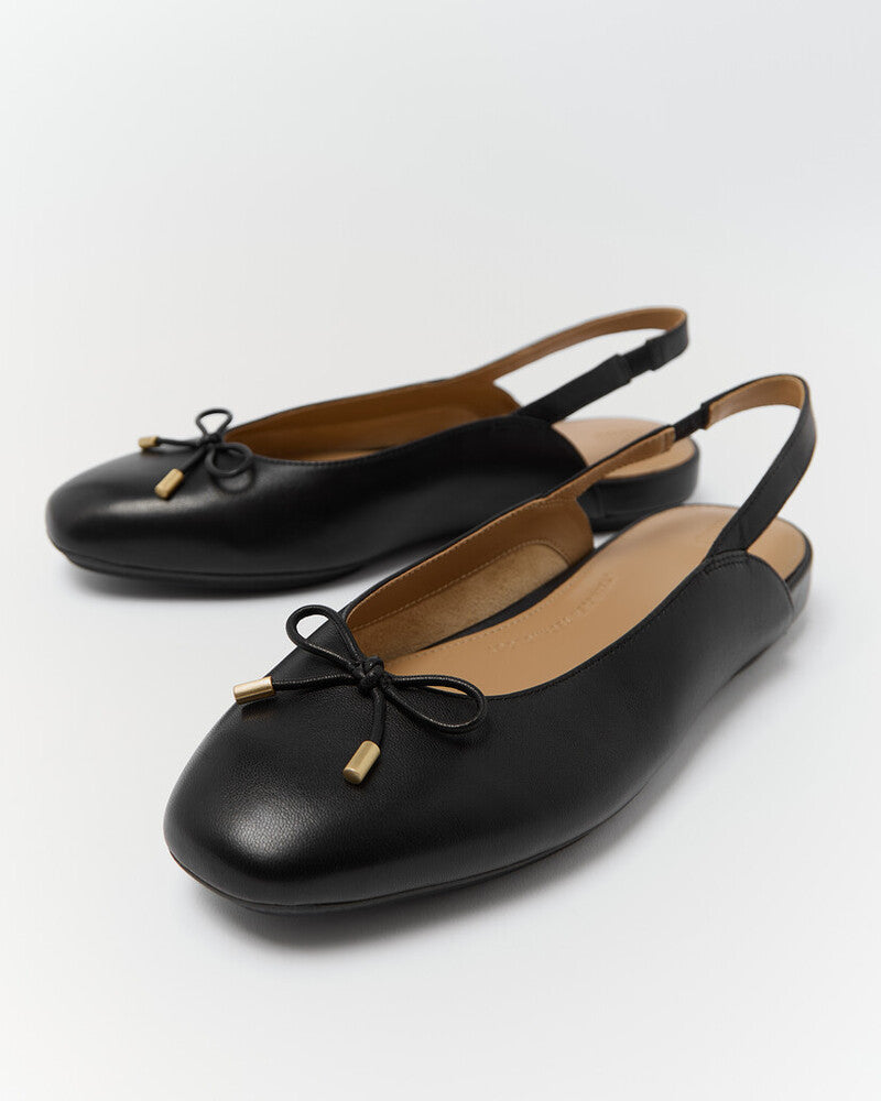 DELICATO BOW SOFT-LEATHER SLINGBACKS - BLACK (E5I-001)