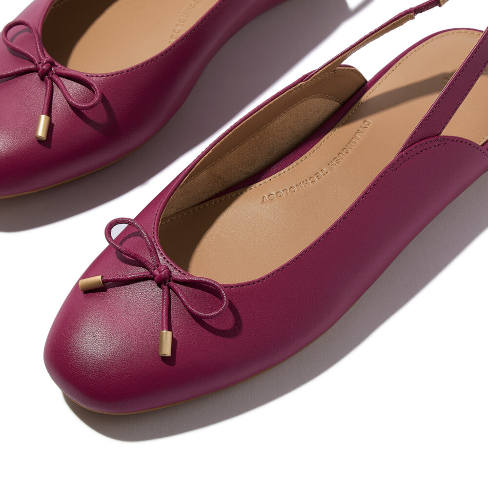 DELICATO BOW SOFT-LEATHER SLINGBACKS - RUBY(E5I-288)