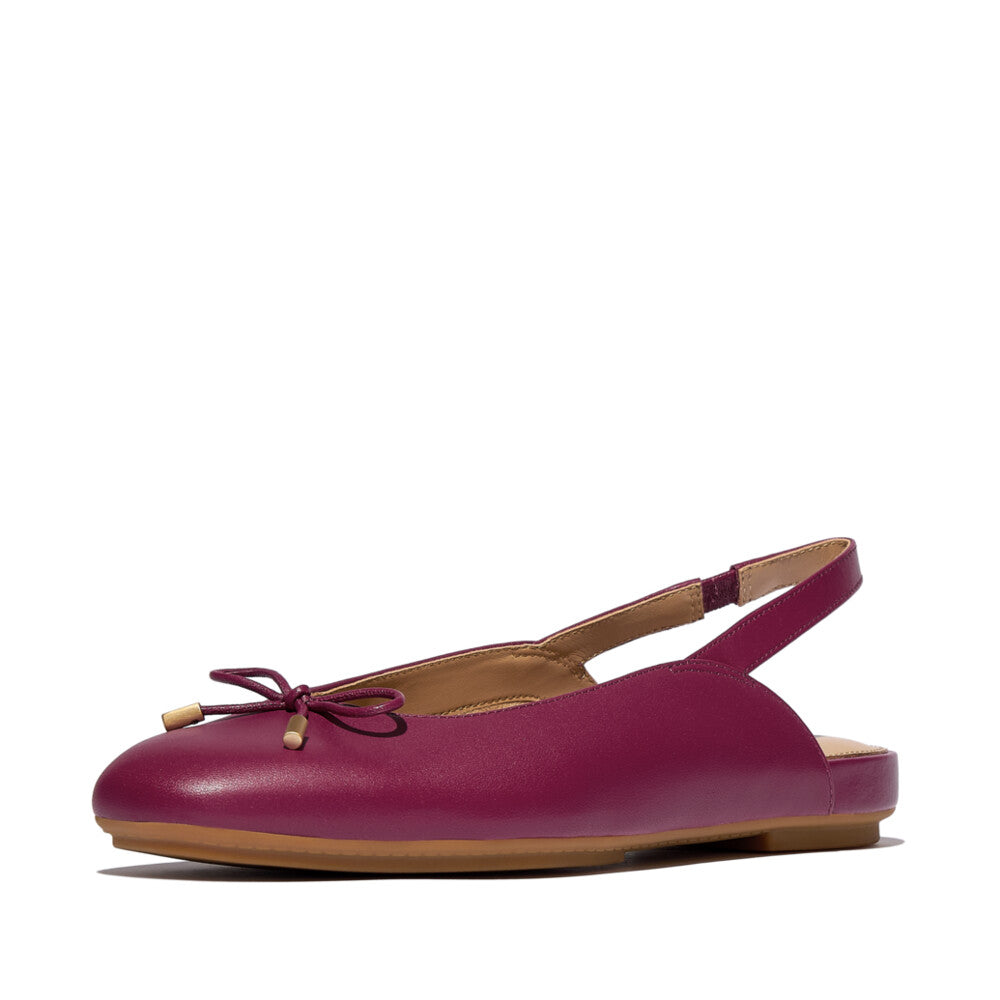 DELICATO BOW SOFT-LEATHER SLINGBACKS - RUBY(E5I-288)