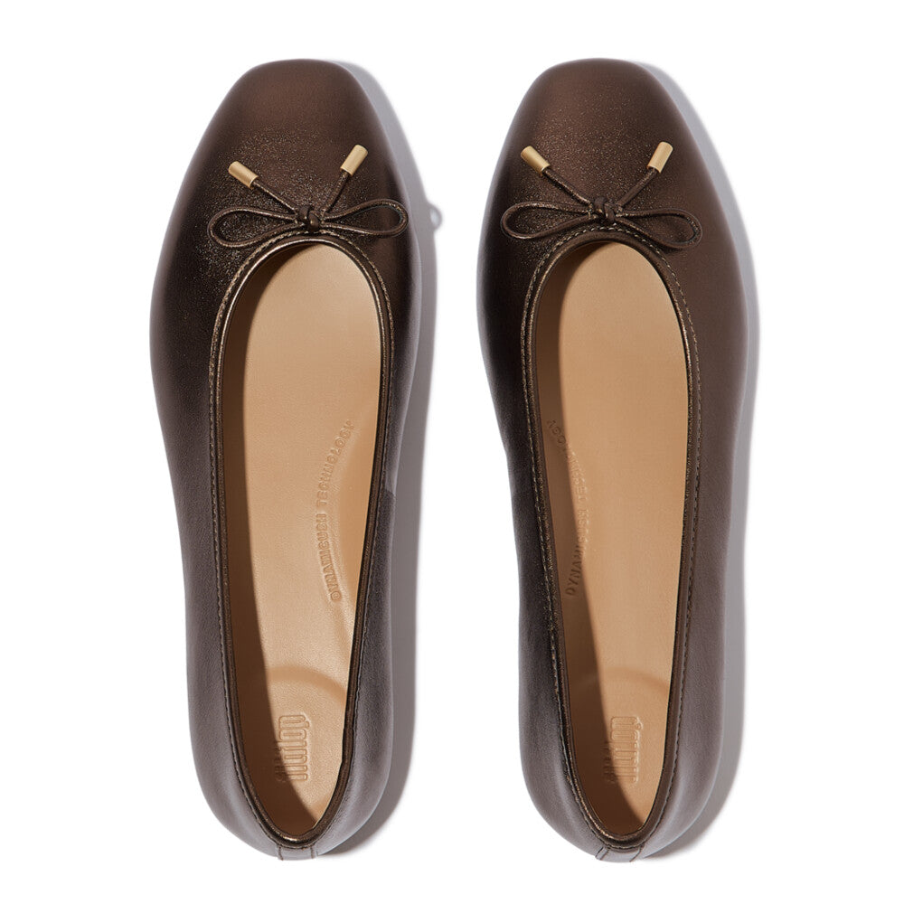 DELICATO BOW SOFT METALLIC-LEATHER BALLERINAS