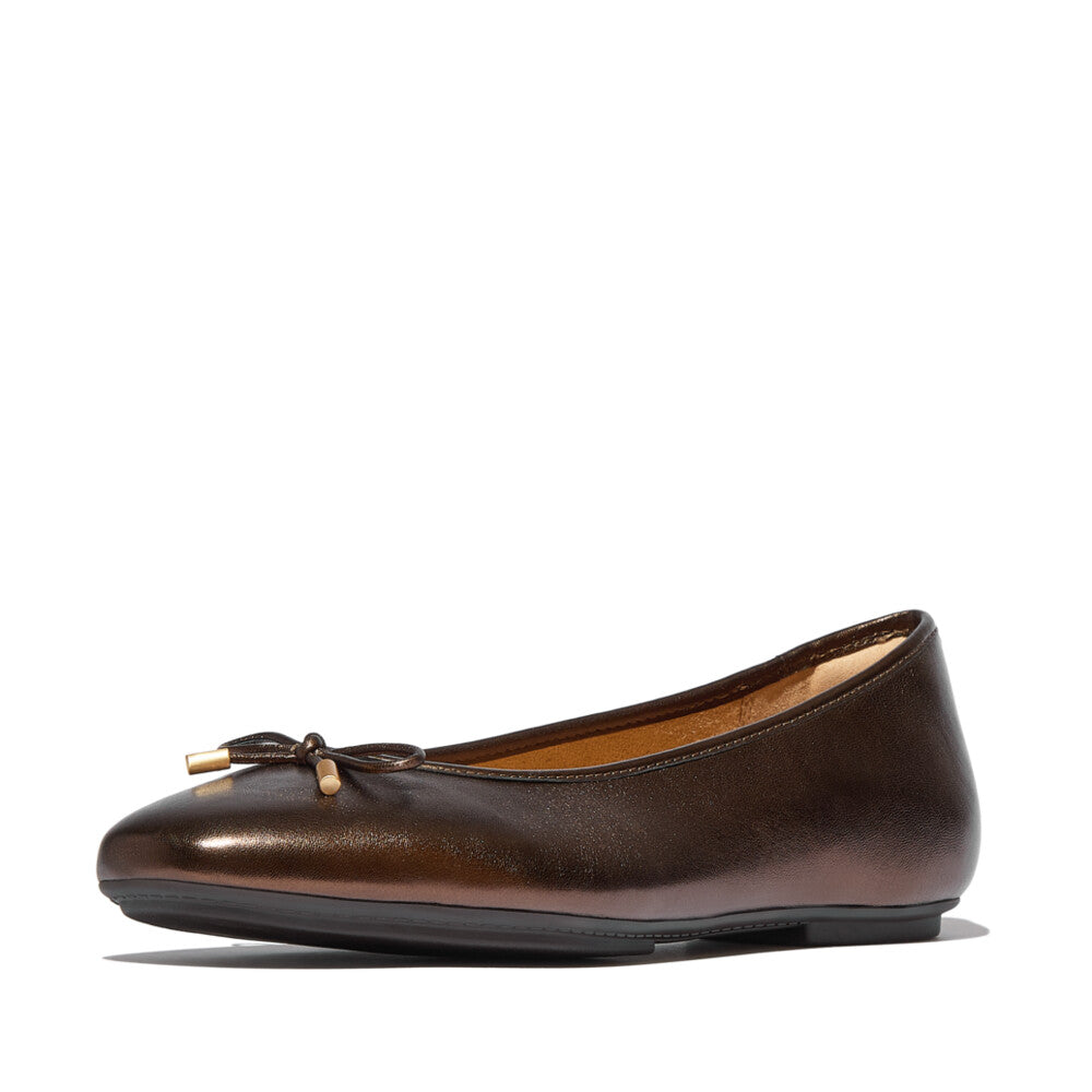 DELICATO BOW SOFT METALLIC-LEATHER BALLERINAS