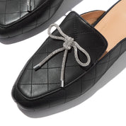 DELICATO CRYSTAL-BOW QUILTED-LEATHER MULES - ALL BLACK (E3F-090)
