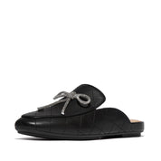 DELICATO CRYSTAL-BOW QUILTED-LEATHER MULES - ALL BLACK (E3F-090)