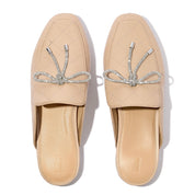 DELICATO CRYSTAL-BOW QUILTED-LEATHER MULES - CLASSIC BEIGE (E3F-B41)