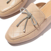 DELICATO CRYSTAL-BOW QUILTED-LEATHER MULES - CLASSIC BEIGE (E3F-B41)