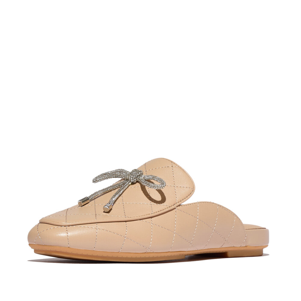 DELICATO CRYSTAL-BOW QUILTED-LEATHER MULES - CLASSIC BEIGE (E3F-B41)