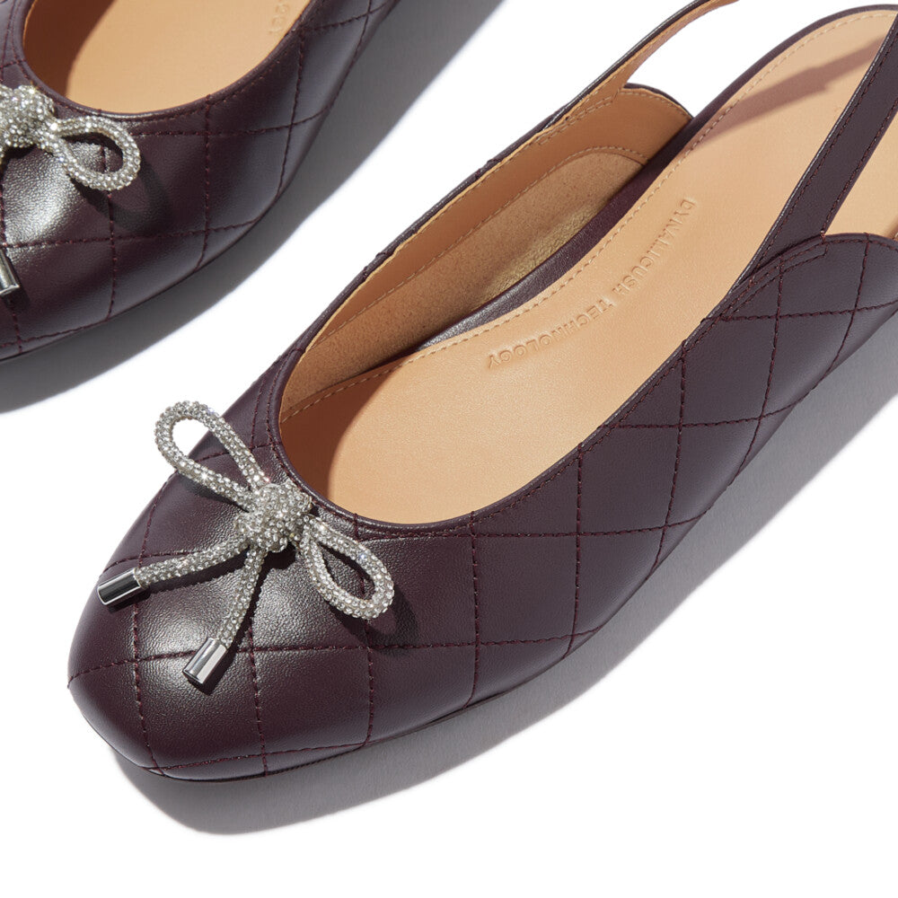 DELICATO CRYSTAL-BOW QUILTED-LEATHER SLINGBACKS - PLUMBERRY (E3G-C88)