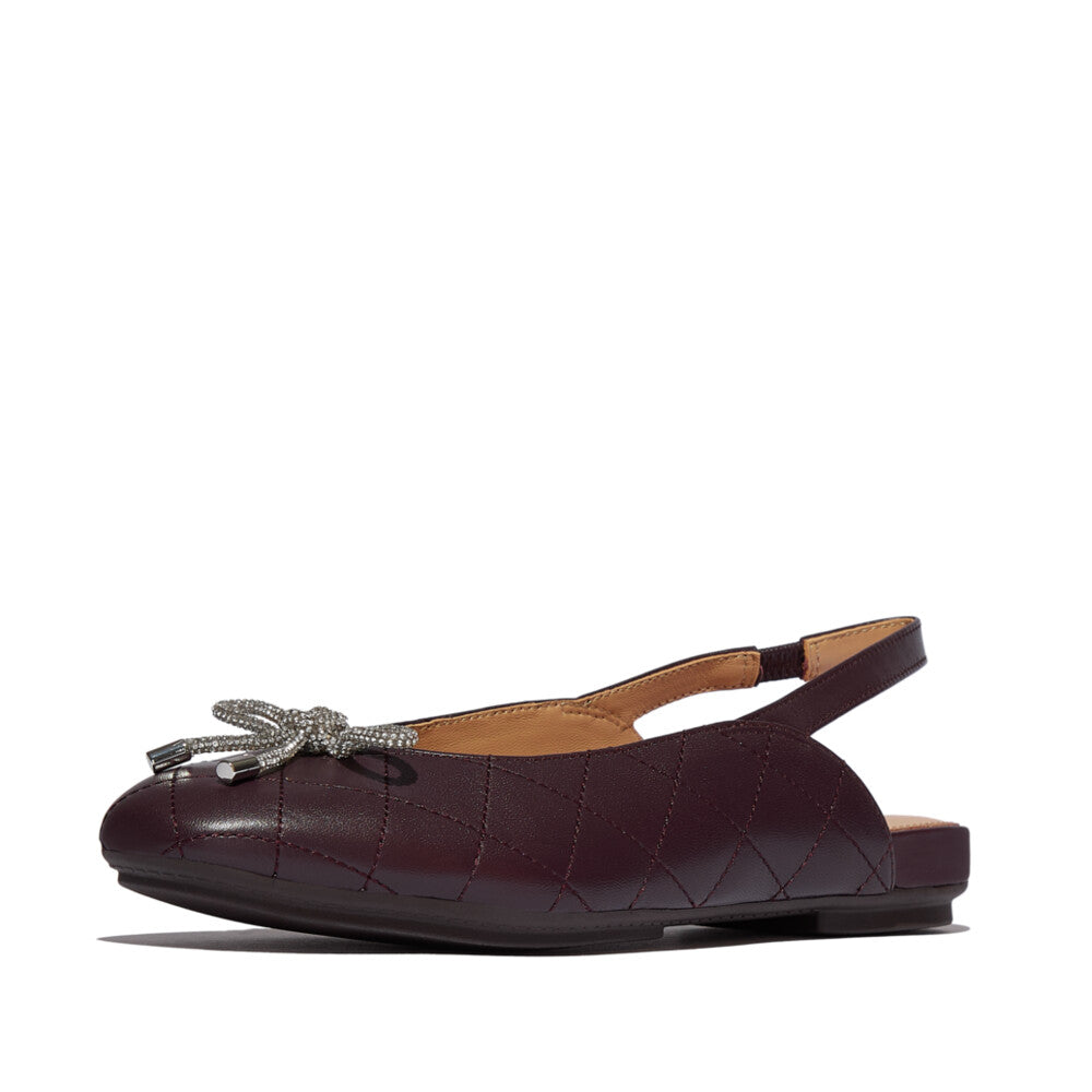 DELICATO CRYSTAL-BOW QUILTED-LEATHER SLINGBACKS - PLUMBERRY (E3G-C88)