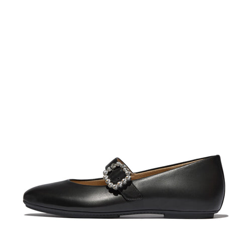 DELICATO CRYSTAL-BUCKLE LEATHER MARY JANES
