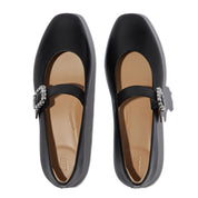 DELICATO CRYSTAL-BUCKLE LEATHER MARY JANES- BLACK