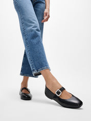 DELICATO CRYSTAL-BUCKLE LEATHER MARY JANES- BLACK