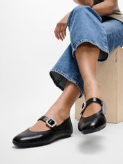 DELICATO CRYSTAL-BUCKLE LEATHER MARY JANES- BLACK