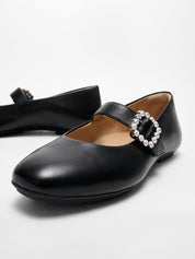 DELICATO CRYSTAL-BUCKLE LEATHER MARY JANES- BLACK
