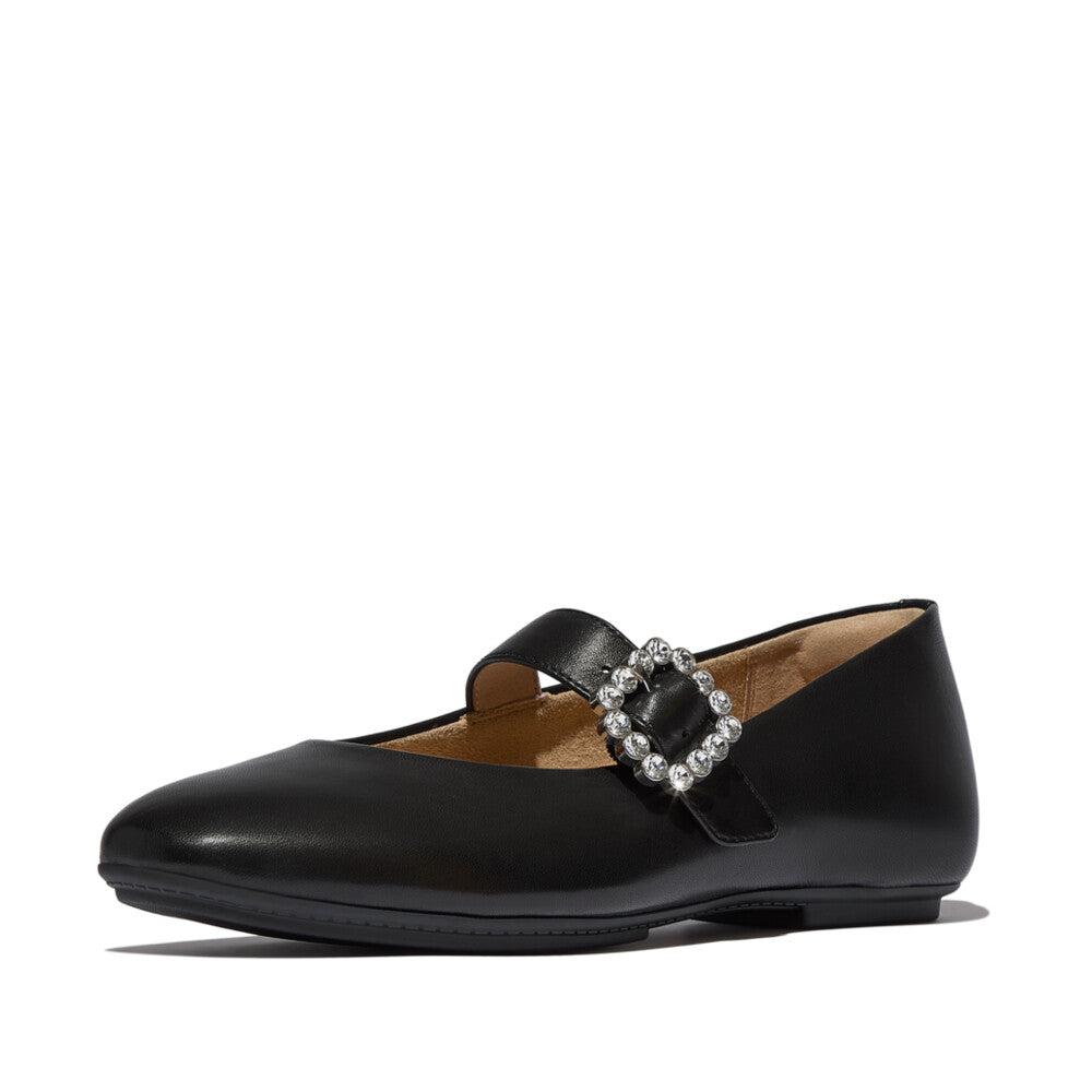 DELICATO CRYSTAL-BUCKLE LEATHER MARY JANES- BLACK