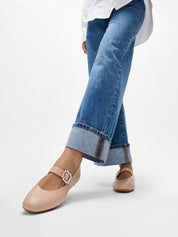 DELICATO CRYSTAL-BUCKLE LEATHER MARY JANES- CLASSIC BEIGE