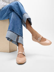 DELICATO CRYSTAL-BUCKLE LEATHER MARY JANES- CLASSIC BEIGE