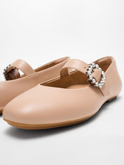 DELICATO CRYSTAL-BUCKLE LEATHER MARY JANES- CLASSIC BEIGE