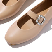DELICATO CRYSTAL-BUCKLE LEATHER MARY JANES- CLASSIC BEIGE
