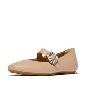 DELICATO CRYSTAL-BUCKLE LEATHER MARY JANES- CLASSIC BEIGE