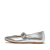 DELICATO CRYSTAL-BUCKLE LEATHER MARY JANES-SILVER