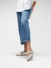 DELICATO CRYSTAL-BUCKLE LEATHER MARY JANES-SILVER