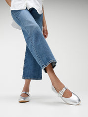DELICATO CRYSTAL-BUCKLE LEATHER MARY JANES-SILVER