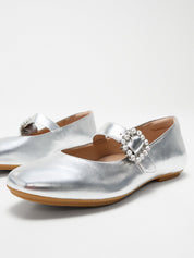 DELICATO CRYSTAL-BUCKLE LEATHER MARY JANES-SILVER