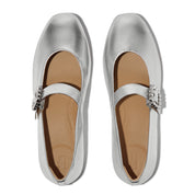DELICATO CRYSTAL-BUCKLE LEATHER MARY JANES-SILVER