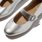 DELICATO CRYSTAL-BUCKLE LEATHER MARY JANES-SILVER