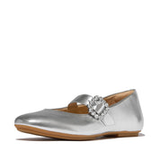 DELICATO CRYSTAL-BUCKLE LEATHER MARY JANES-SILVER