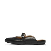 DELICATO CRYSTAL-BUCKLE LEATHER MARY-JANE MULES- BLACK