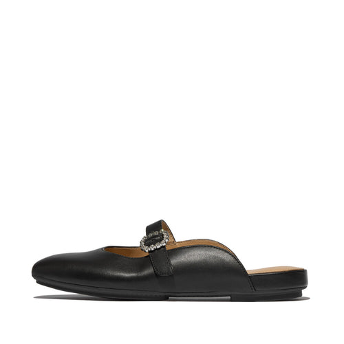 DELICATO CRYSTAL-BUCKLE LEATHER MARY-JANE MULES