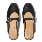 DELICATO CRYSTAL-BUCKLE LEATHER MARY-JANE MULES- BLACK