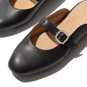 DELICATO CRYSTAL-BUCKLE LEATHER MARY-JANE MULES- BLACK
