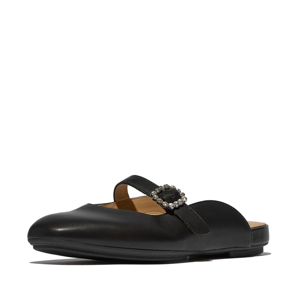DELICATO CRYSTAL-BUCKLE LEATHER MARY-JANE MULES- BLACK