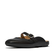 DELICATO CRYSTAL-BUCKLE LEATHER MARY-JANE MULES- BLACK