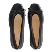 DELICATO GLITZ-BOW LEATHER BALLERINAS - BLACK (E3E-001)