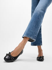 DELICATO GLITZ-BOW LEATHER BALLERINAS - BLACK (E3E-001)
