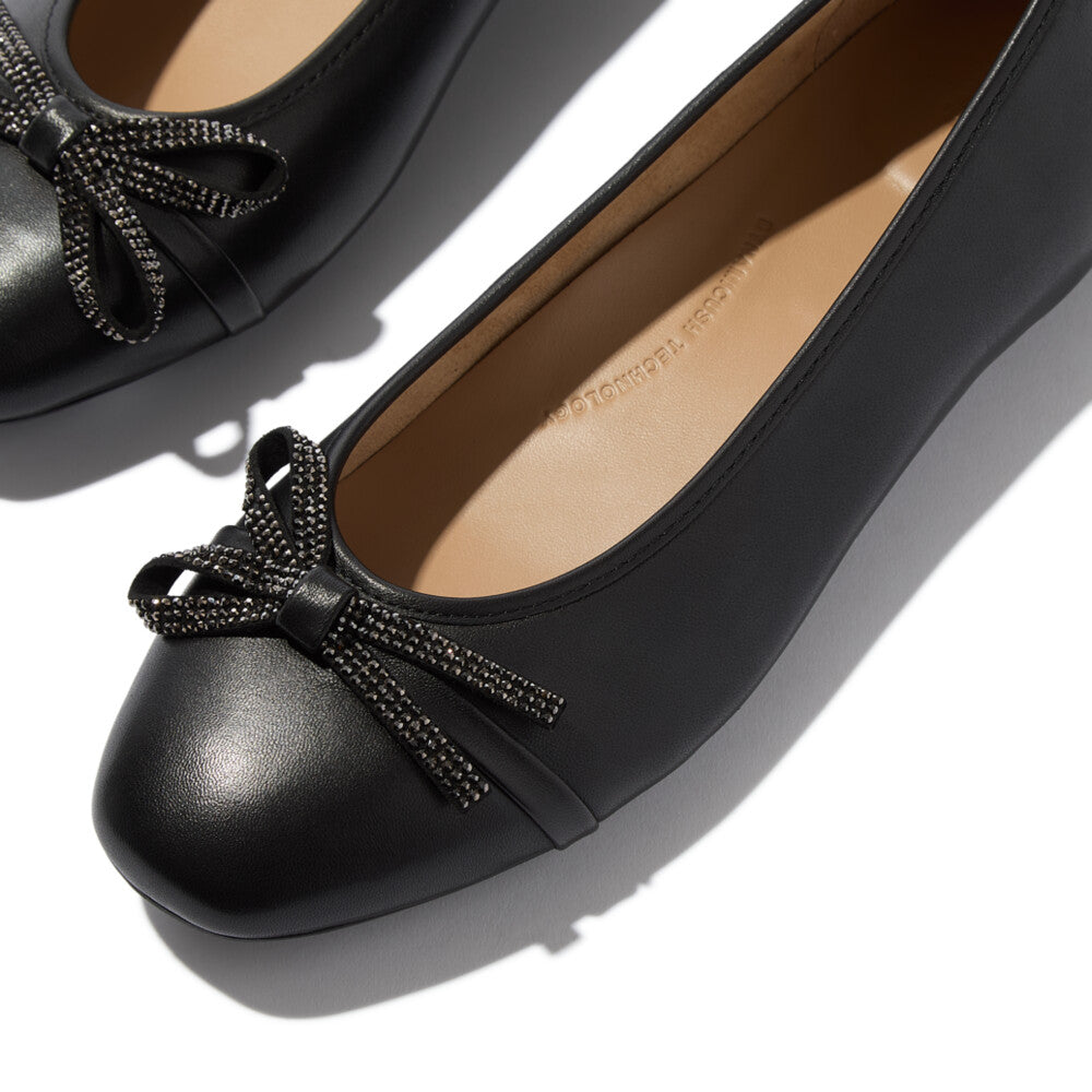 DELICATO GLITZ-BOW LEATHER BALLERINAS - BLACK (E3E-001)